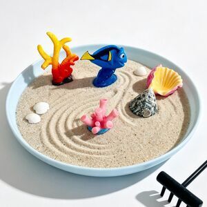 Ocean Zen Garden Desktop Sandbox Blue Fish Coral Seashell Desk Decor